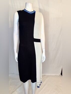 ADEAM Black and White Sleeveless Colorblock Midi Dress